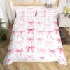 Homewish Girly Pink Bowknot Duvet Cover Set,Kawaii Princess Bow-tie Bedding Set,Cartoon Ribbon Style Bed Set