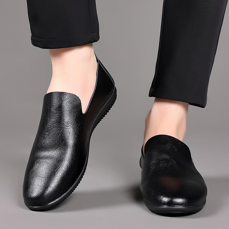 Летняя кожаная обувь мягкая кожа маленькие белые туфли мужская обувь мягкая подошва мужская деловая повседневная обувь одна педаль сто башен легкие туфли-бини