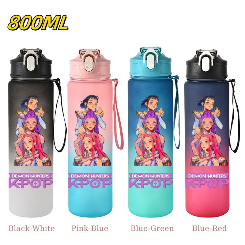 800ML KPop Demon Hunters Gradient Cartoon Pattern Big Capacity Straw Water Cup Outdoor Portable Sports Drink Bottles Travel Mug