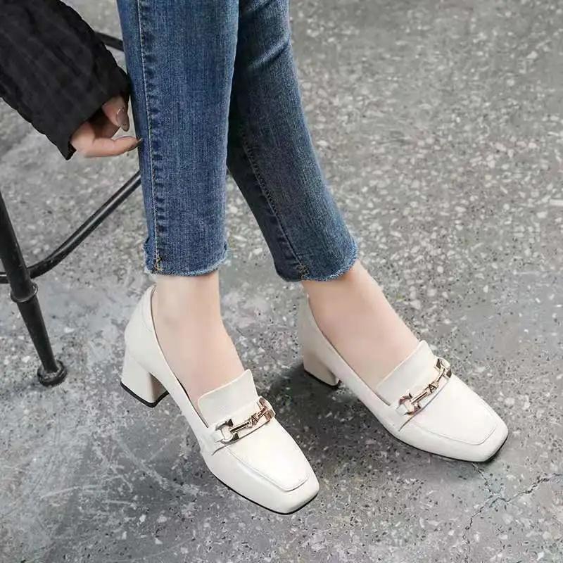 Женская обувь модная женская с круглым носком черная высокое качество весенние туфли на квадратном каблуке женские повседневные офисные карьерные туфли ga248