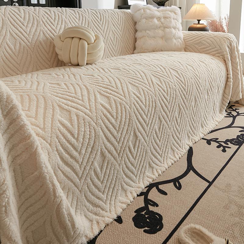 Кремовый ветрозащитный плюшевый диванный чехол «все включено» универсальный осенне-зимний утолщенный диванный чехол простой диванный чехол плед