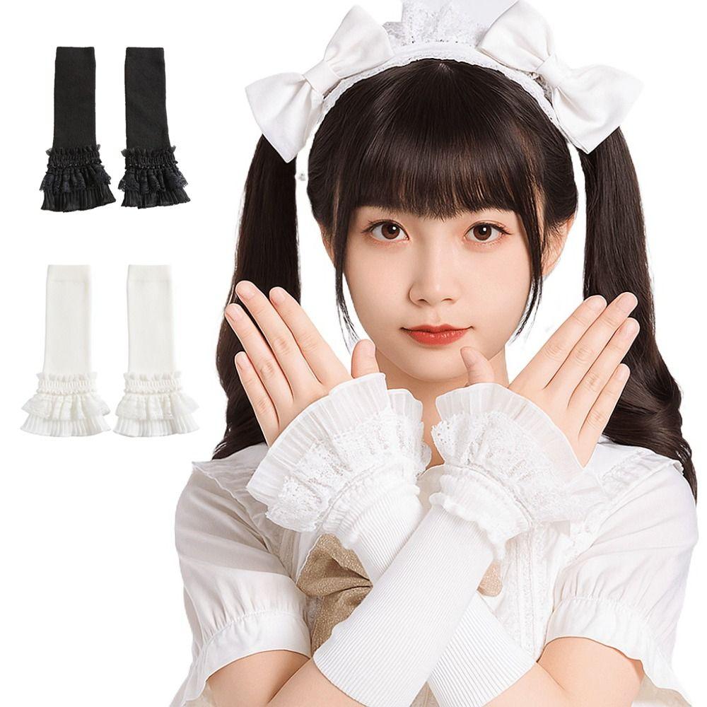 Lace Ruffles Lace Sleeves Knitted Lace Wrist Cuffs Vintage Arm Covers for Women