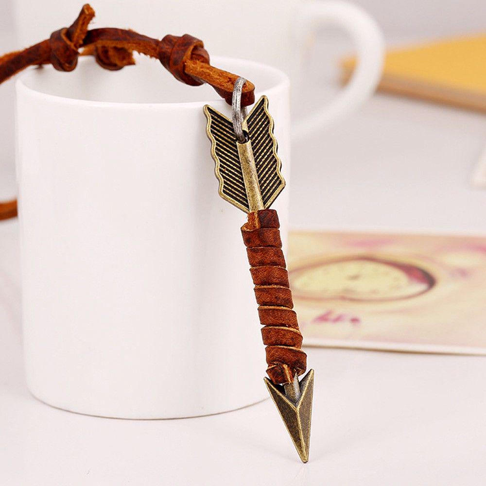 Fashion Handmade Vintage Choker Necklace Arrow Pendant Leather Chain