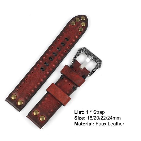 Watch Band Vintage Comfortable Engraved Buckle Faux Leather Belt Wrist Strap Replacement for Daily Wear