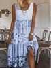 Women's Sleeveless Summer Style Round Neck Printed Long Dress