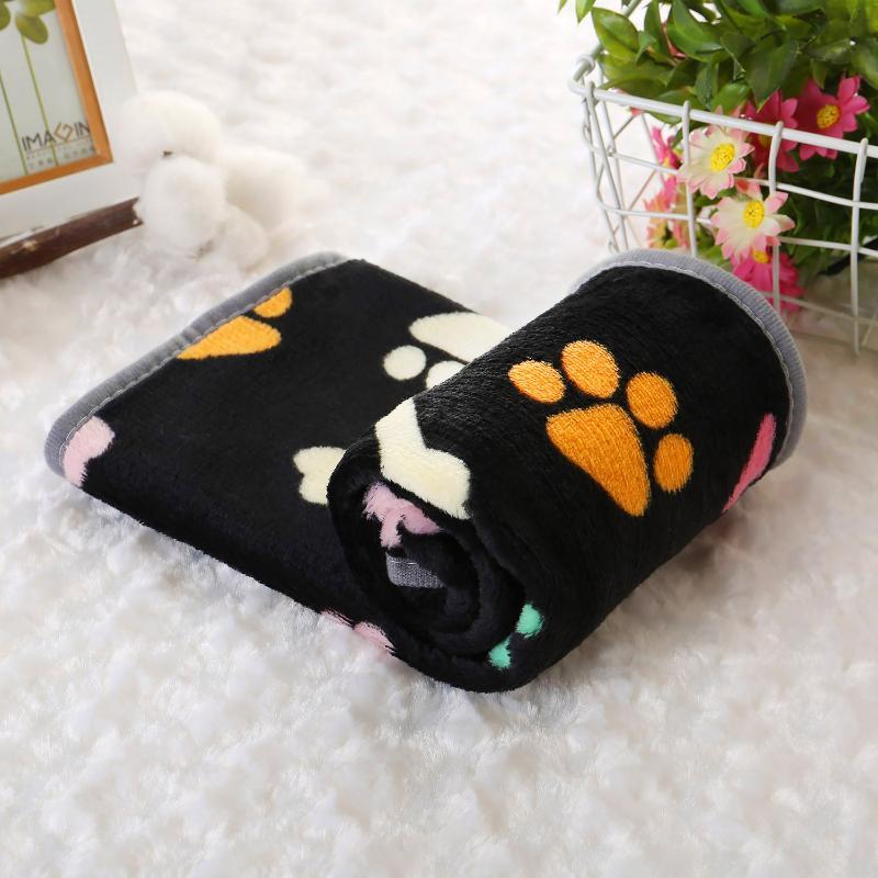 Soft Fluffy Fleece Pet Blanket Paw Print Washable Couch Protector Mat for Small Medium Dogs Cats Home Use