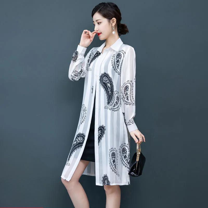 Sunscreen Clothing Women's Long-sleeved Thin Jacket Summer Mid-length Chiffon Cloak Mother