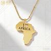 ZHENXI Design Jewelry Hollow I Love Africa Pendant Map Necklace 18K Gold Stainless Steel Trendy Link Chain for Man and Woman