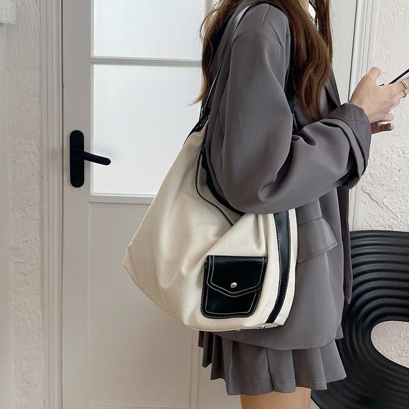 Универсальная сумка большой вместимости для женщин, повседневная сумка через плечо цвета слоновой кости, сумка-тоут из холста