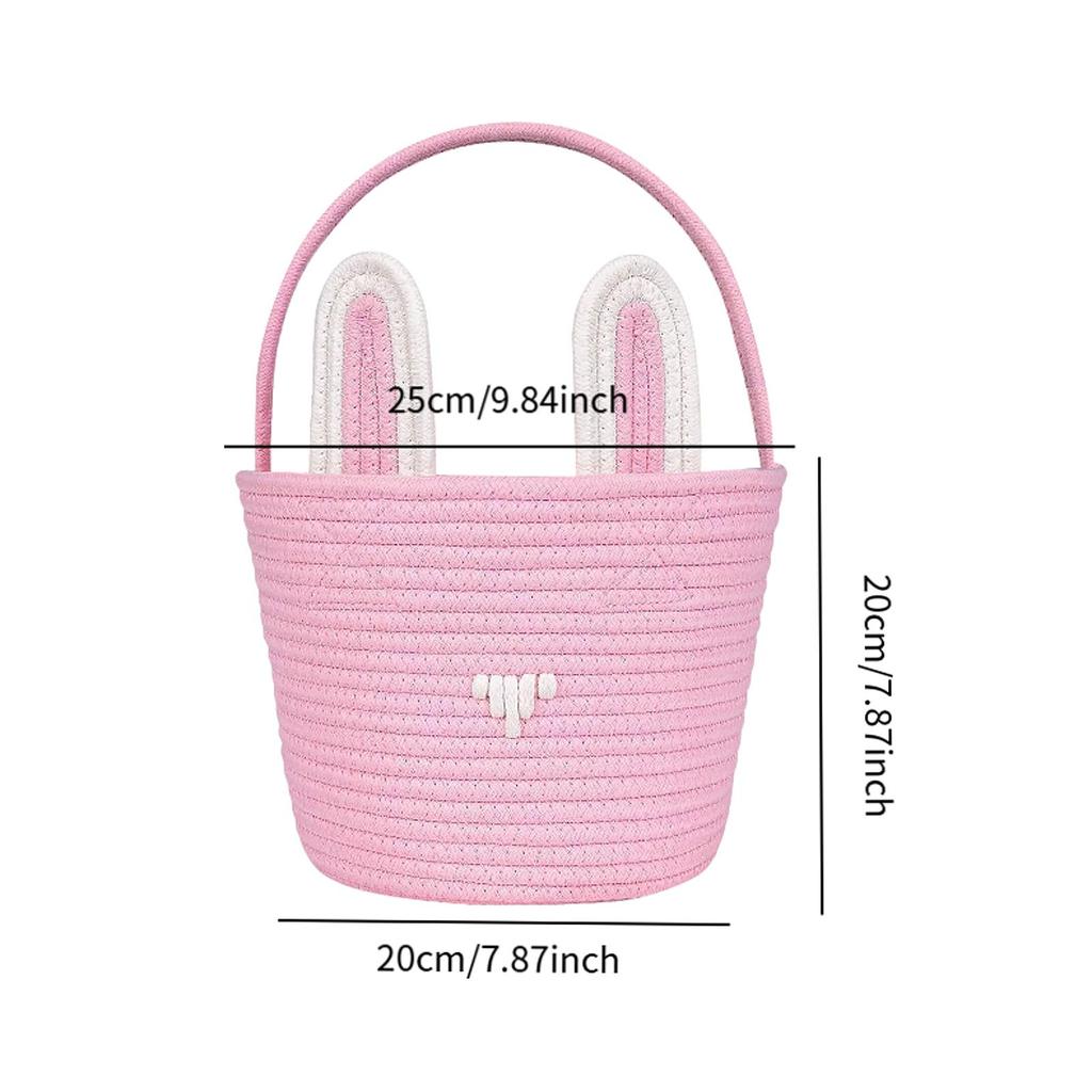 Пасхальная корзинка с кроликом для детей Мальчиков Девочек Корзинка для охоты за пасхальными яйцами Многоразовая корзинка из хлопковой веревки с ушками кролика Подарки для детского душа