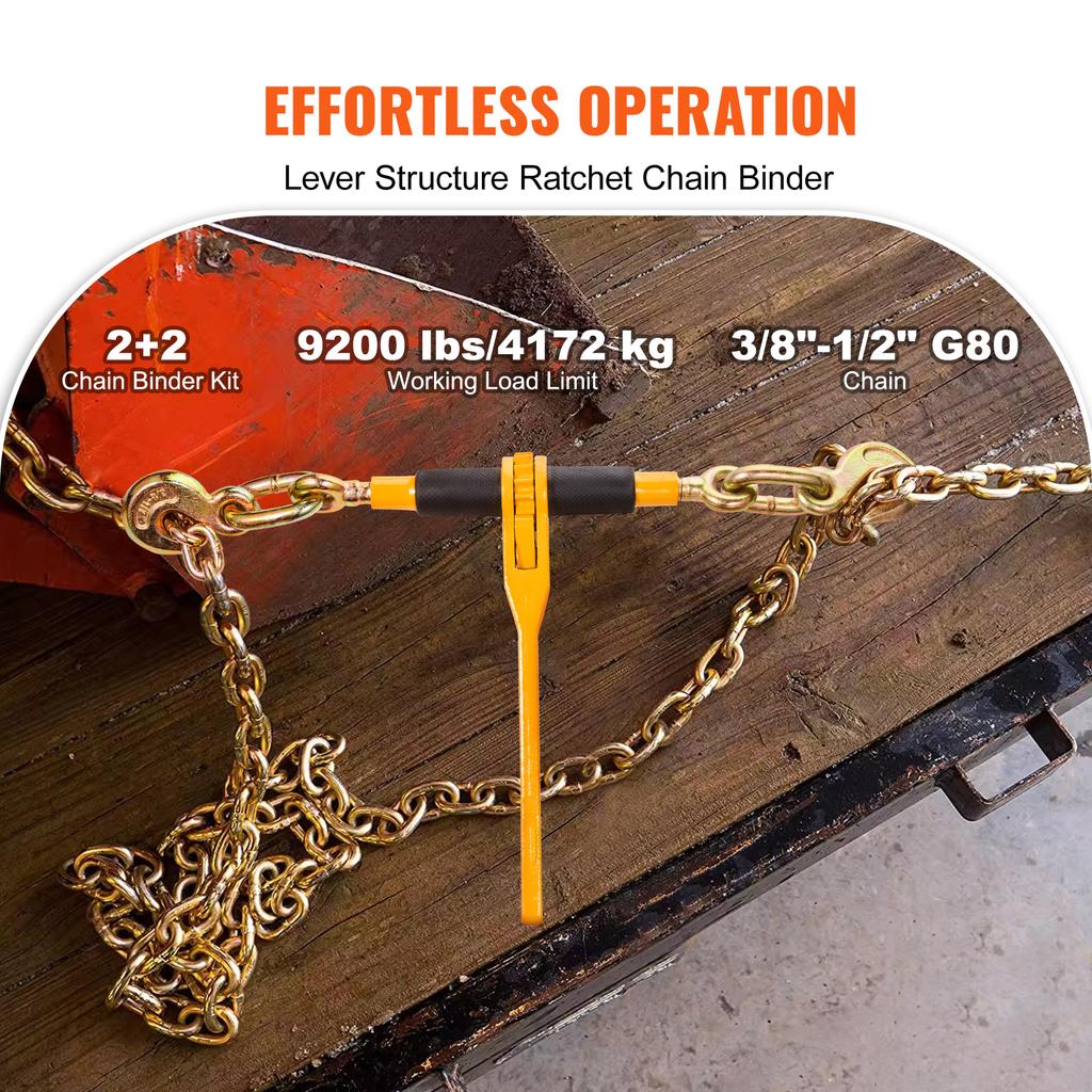 SucceBuy 2pcs Binder Chain 3/8"-1/2" Ratchet Load Tie Down Binders with Grab Hooks G80 Chains for Truck Towing Hauling