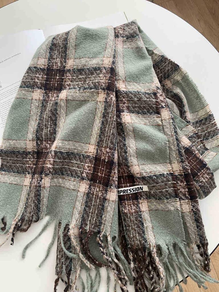 Premium Contrasting Color Plaid Fringed Scarf Couple Scarf Warm And Windproof Long Shawl Women