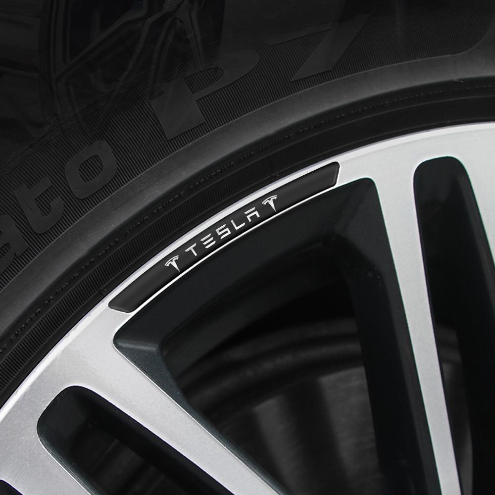 AMO1 4Pcs For Tesla Model 3 Model S Model X Model Y Cybertruck Roadster Mod Wheel Hub Stickers Wheel Rims Aluminium Decoration Strips