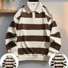 Men Long-sleeved T-shirt 2025 Autumn New Fashion Trend Striped Printing Casual Loose Outdoor Camping Lapel Top Couple POLO Shirt
