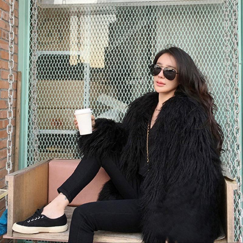 Большие пушистые меховые женские пальто Роскошные меховые куртки из искусственного овечьего меха Модные теплые пальто с длинными рукавами