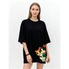 Oversized T Shirt Black Cat Print Graphic Tee Casual Wear for Women Summer Fashion Loose Fit Top Streetwear Style
