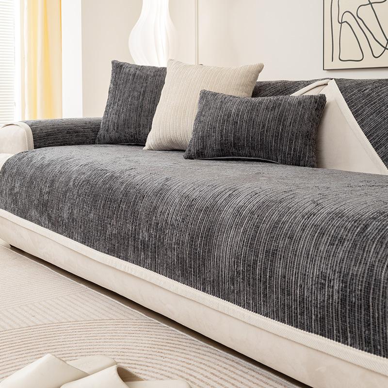 Simplicity Striped Chenille Anti-scratch Couch Cover Solid Color Four Seasons Universal Sofa Cover Living Room Non-slip Sofa Mat