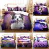 Purple Bedding Set Violets Dog Duvet Cover Quilt Cover 3D Lavender Butterfly Double For Full King Queen Twin Single Size