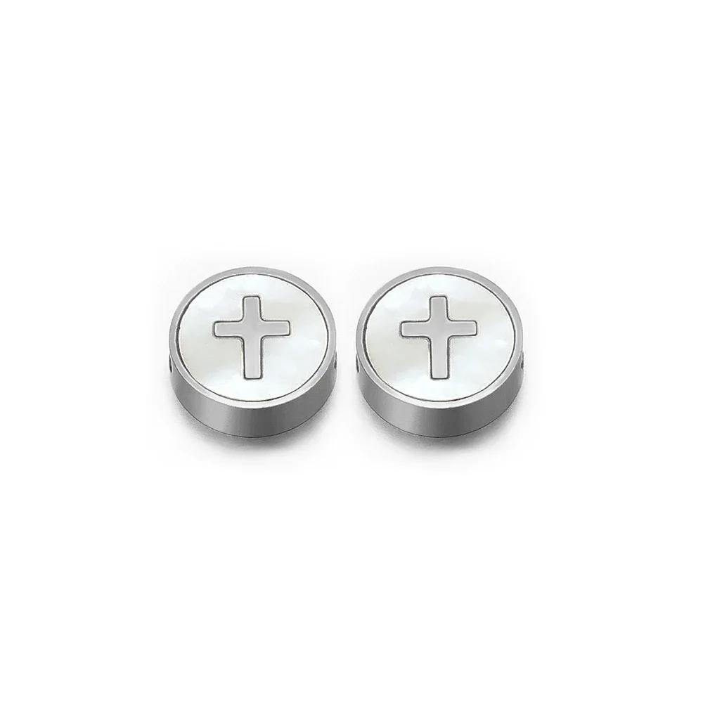 5Pcs Stainless Steel Round Gold Color Shell Cross Moon Beads Charms for DIY Women Necklace Jewelry Making Bracelet Accessories