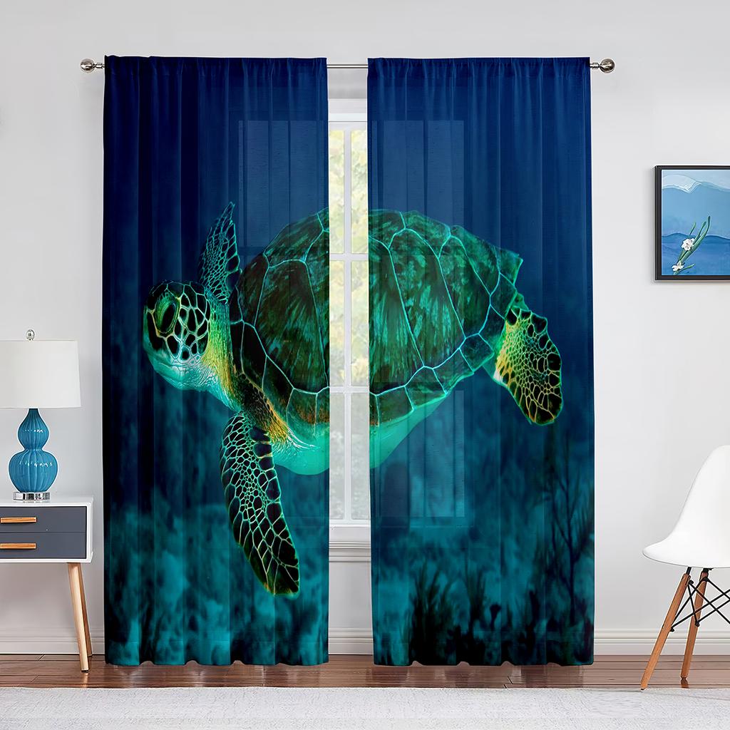 Подводные морские черепахи и дельфины Океаническая жизнь Прозрачные шторы для гостиной Вуаль Шторы для спальни Тюль Шторы для окон