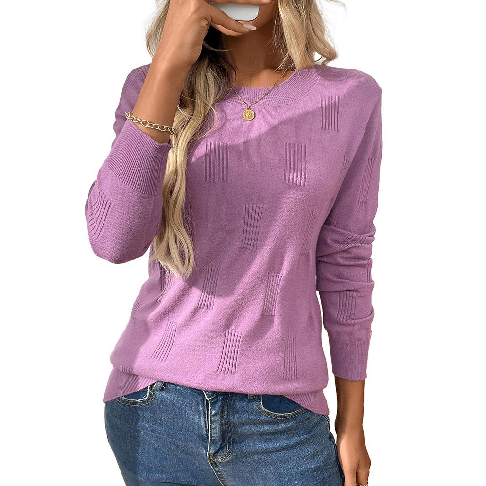 Autumn and Winter Solid Color Round Neck Pullover Knitted Base Sweaters with Scratch Marks Long Sleeved Women's Sweaters