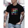 Gradient Love Print T-Shirt for Men's Casual Crew Neck Short-Sleeve Fashion Summer T-Shirt