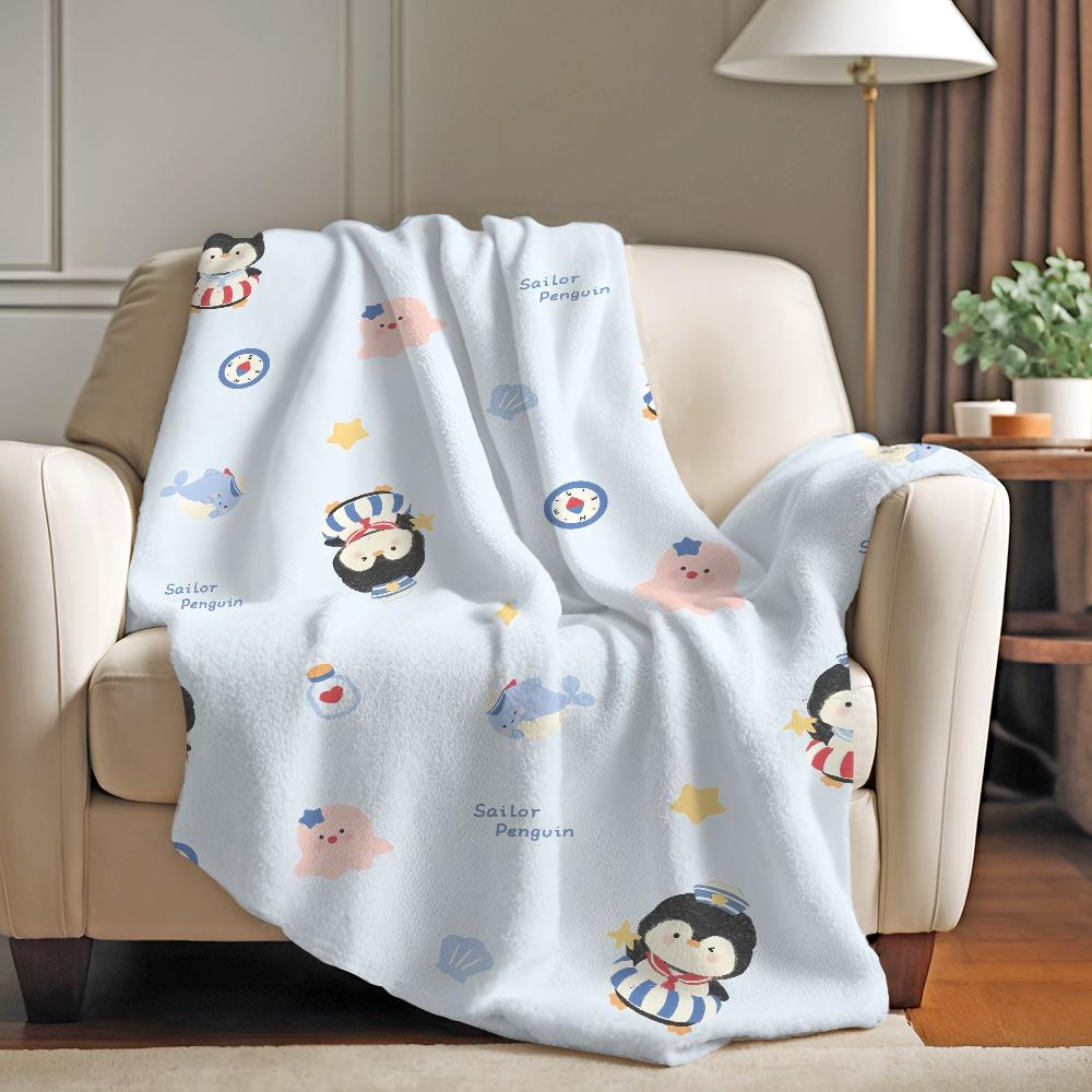 Cartoon Penguin Cute Blanket Warm Soft Suitable For Bedroom Sofa Bed Living Room Office Travel Camping Gifts