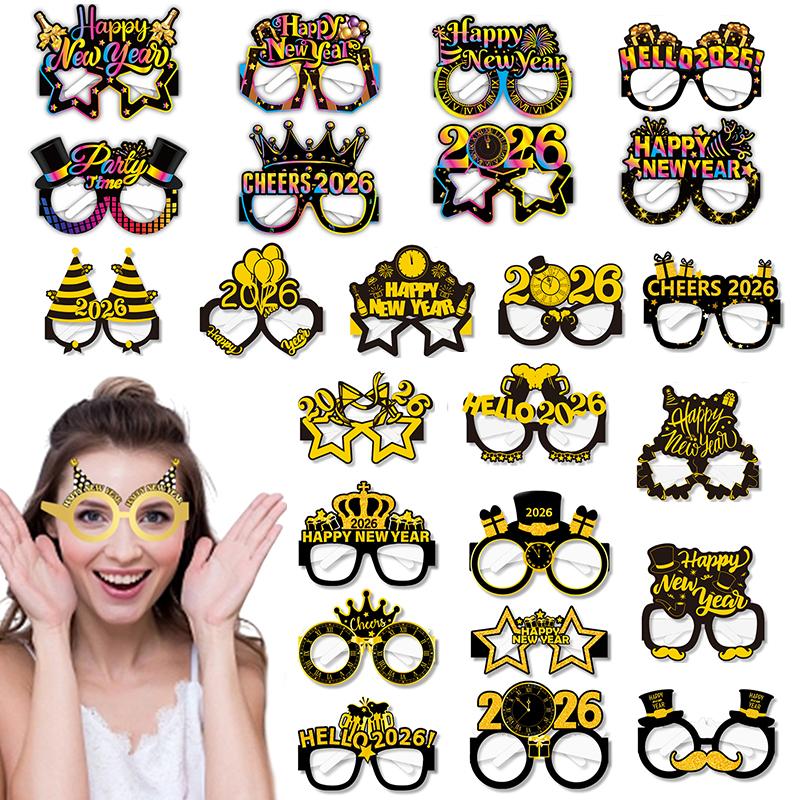2026 Год Бумажные очки 6/12 шт. Праздничные Очки для вечеринки в канун Нового года Забавный реквизит для фотосессии Украшение для вечеринки в канун Нового года Универсальный размер