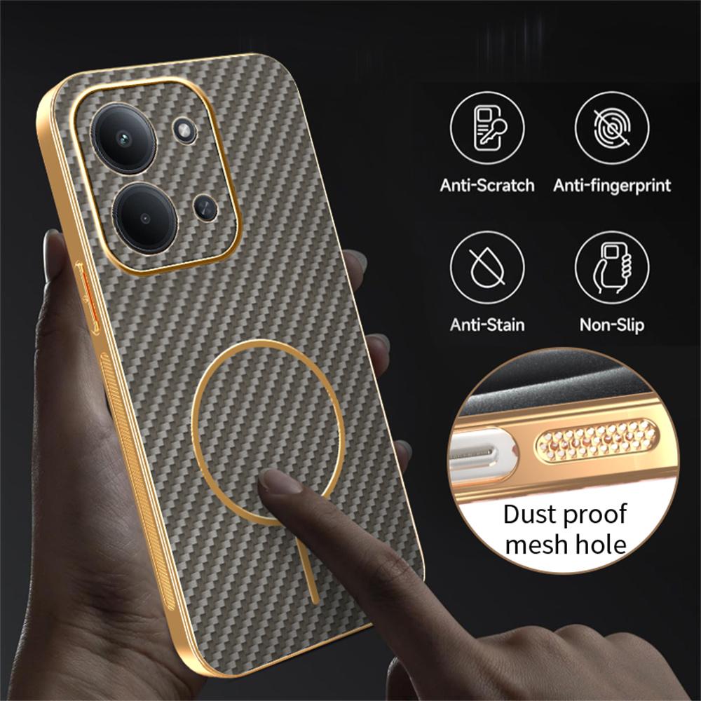 Phone Case For Xiaomi Redmi 15C 4G (EU) (173mm)/15C 5G (EU) (173mm)/Poco C85 4G (173mm) Carbon Fiber Textured Electroplated TPU Back Cover