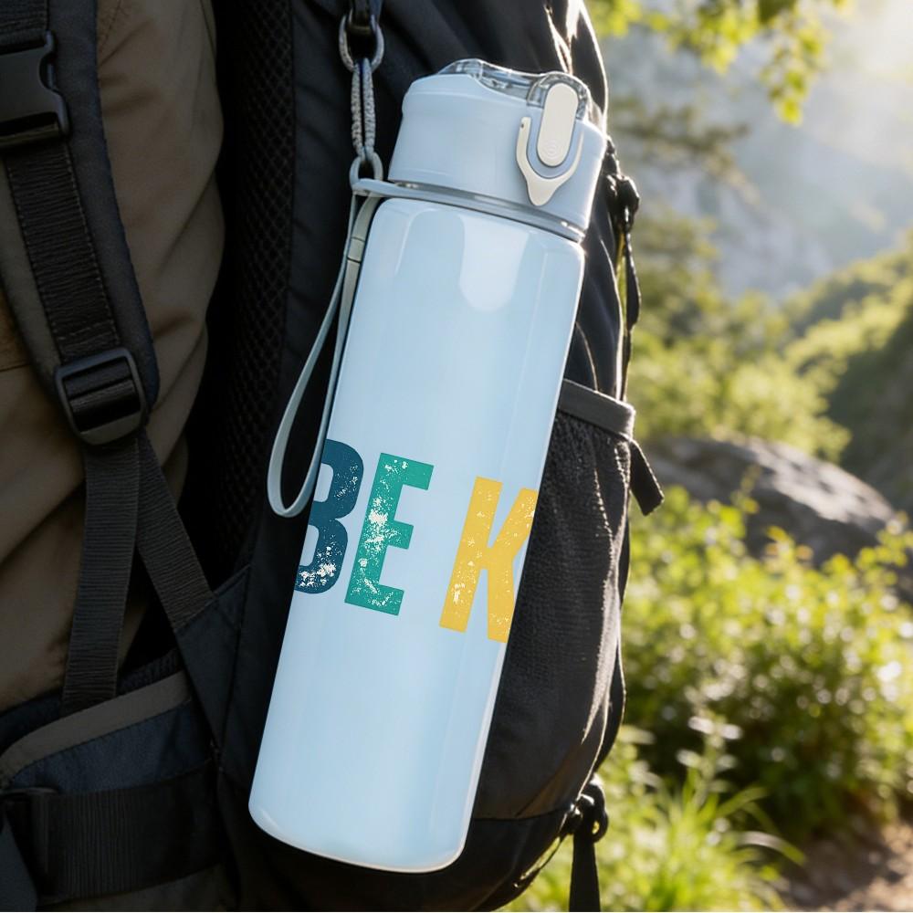 1PC Be Kind Multicolor Retro Letter Print 750ml Color Plastic Sports Water Bottle Leakproof Flip Straw Lid Suitable for Sports Office Home Use