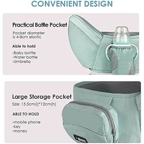 Porte-bébé Siège de Hanche SONARIN - Ergonomique - Vert - Coton - 0 mois à 3 ans - YEBD01-TMM1