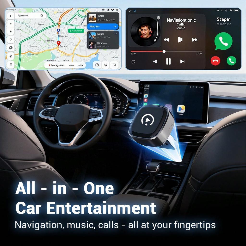 2-in-1 Wireless CarPlay & Android Auto Adapter, Wired to Wireless Dongle, Plug & Play, 15s Fast Connection, Auto Reconnect, for Factory Wired CarPlay