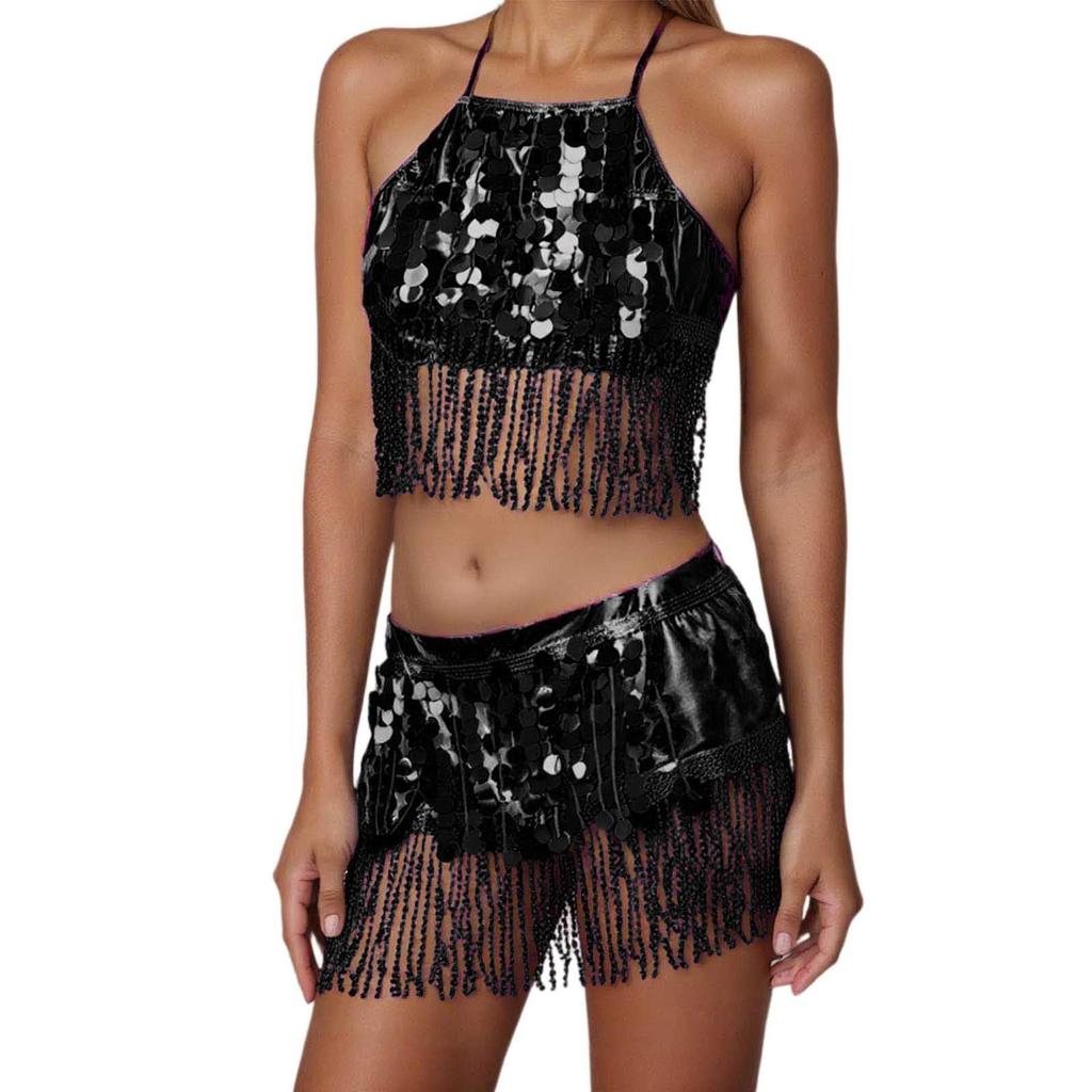 2 Pieces, Bra With Sequined Tassels, Fringed Top, Belly Dance Skirt, Carnival, Club, Costumes