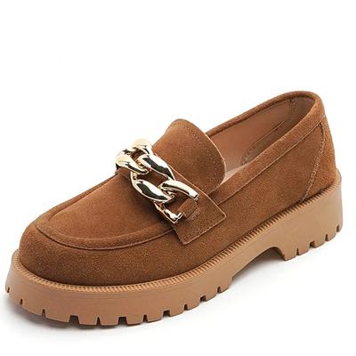 Мода 2024 Женские мокасины Модные цепочные замшевые туфли из натуральной кожи в британском стиле Женская весенняя обувь Большие размеры Студенческая обувь для женщин