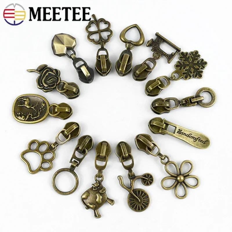 Meetee 5-20 шт. 5# Слайдер для нейлоновых молний, головка молнии из цинкового сплава, декор, бронзовый пуллер для молний, аксессуары для шитья куртки, пальто