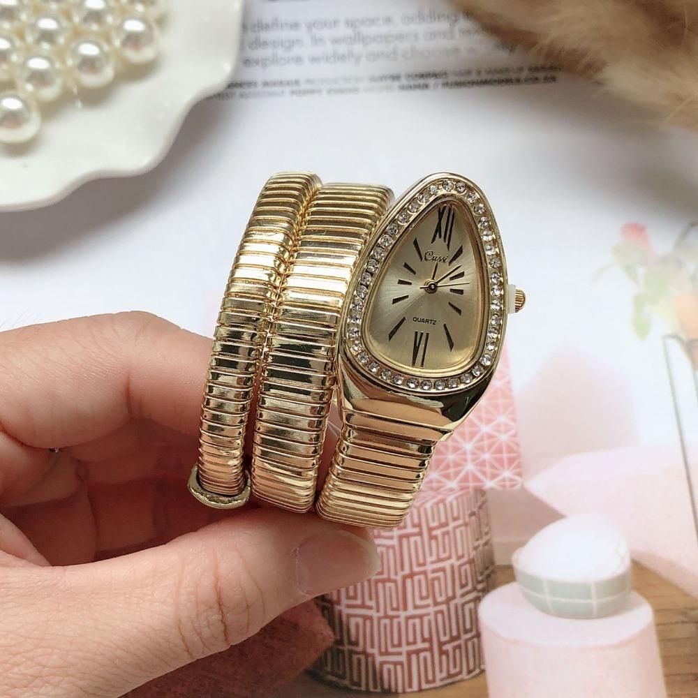 Кварцевые наручные часы из нержавеющей стали, элегантные часы-змея, браслет, модные женские кварцевые часы для женщин