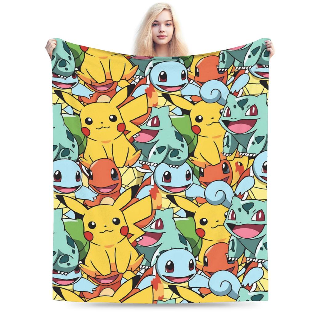 Pokemon Characters Plush Blankets Kids Flannel Throw Blanket For Couch Bed Warm Soft Custom Quality Bedspread Gift Idea