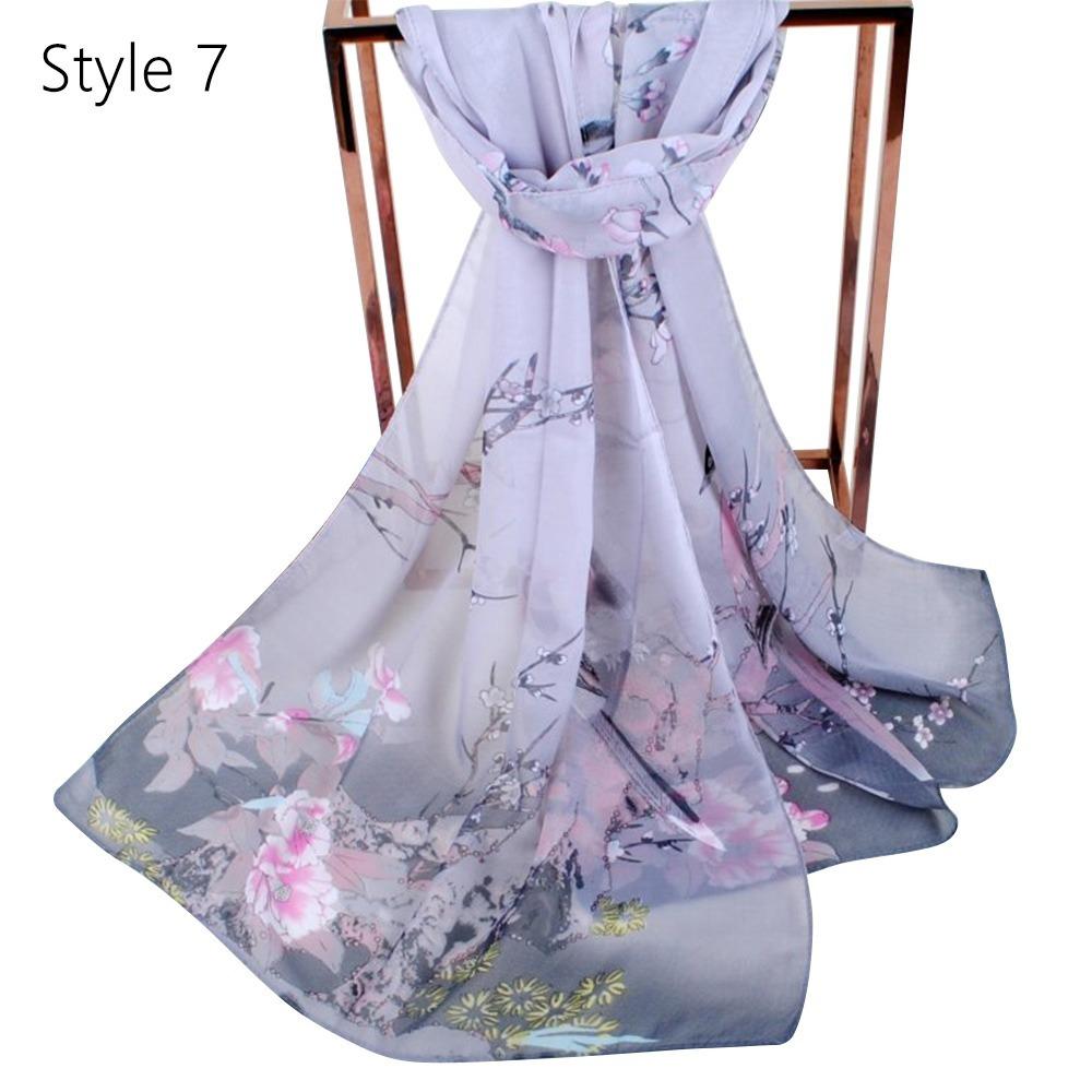 Big Size Long Chiffon Scarf Flower Print Muslim Headband Fashion Shawl Silk Women
