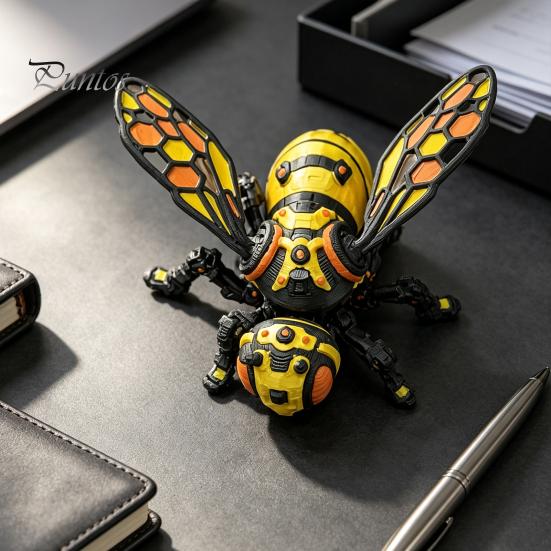 Unique Shelf Display Item 3D Printed Articulated Bee Figure Toy, Keychain Ornament, Posable Mechanical Customizable Poseable Insect Figurine