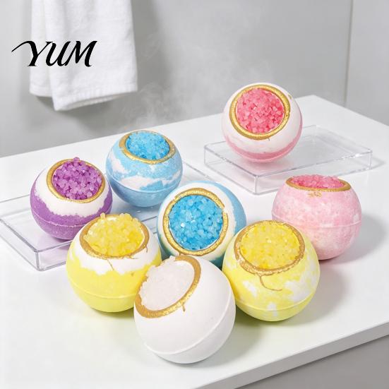 Bathing Accessories 100G Handmade Sea Salt Bath Bombs, Natural Plants Extract Essential Oils Fizzies Ball Ball, Dry Skin Moisturizing Shower for Women