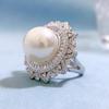 18k White Gold Pearl 14mm Faceted Gemstone Ring For Women Engagement Gift 925 Sterling Silver Luxury Jewelry