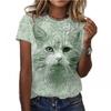 Animal Series Digital 3D Printed Men's Women's Short Sleeved T-shirt Cute Cat Round Neck Base Top