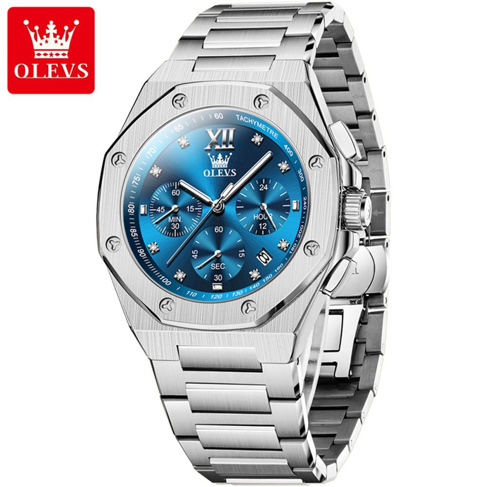 Мужские часы хронограф водонепроницаемые светящиеся модные крутые кварцевые часы для мужчин из нержавеющей стали ручные часы 2024