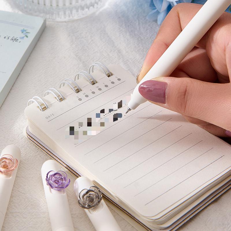 4pcs Kawaii Gel Pens Black Ink CS Tip Can Rotate Out Of Refill Write Smoothly Aesthetic Stationery Ballpoint Pen School Supplies