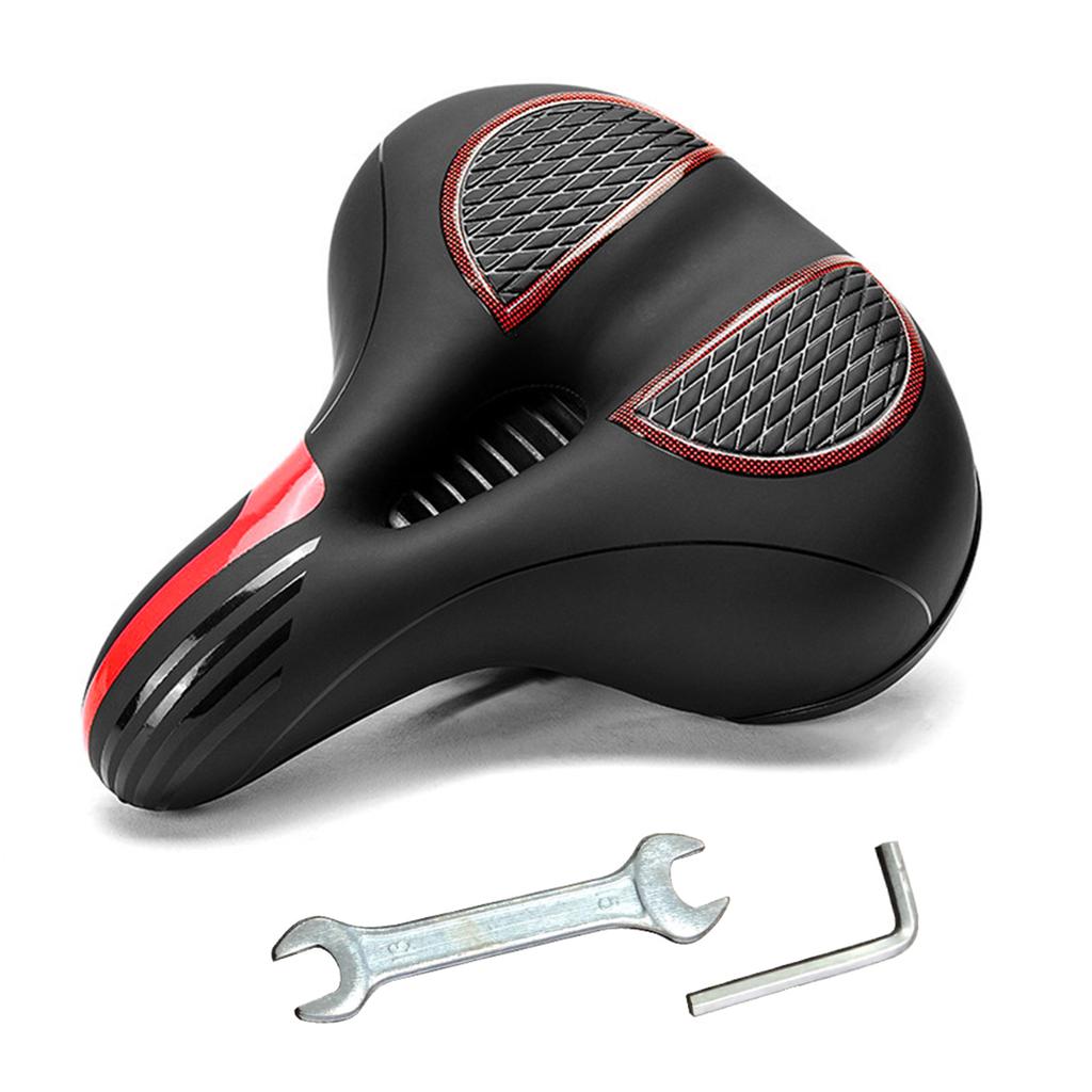 Shock Absorbing Wide Bike Seat Bicycle Saddle with Tool Waterproof Breathable Hollow Bicycle Seat Cushion Mountain Bike