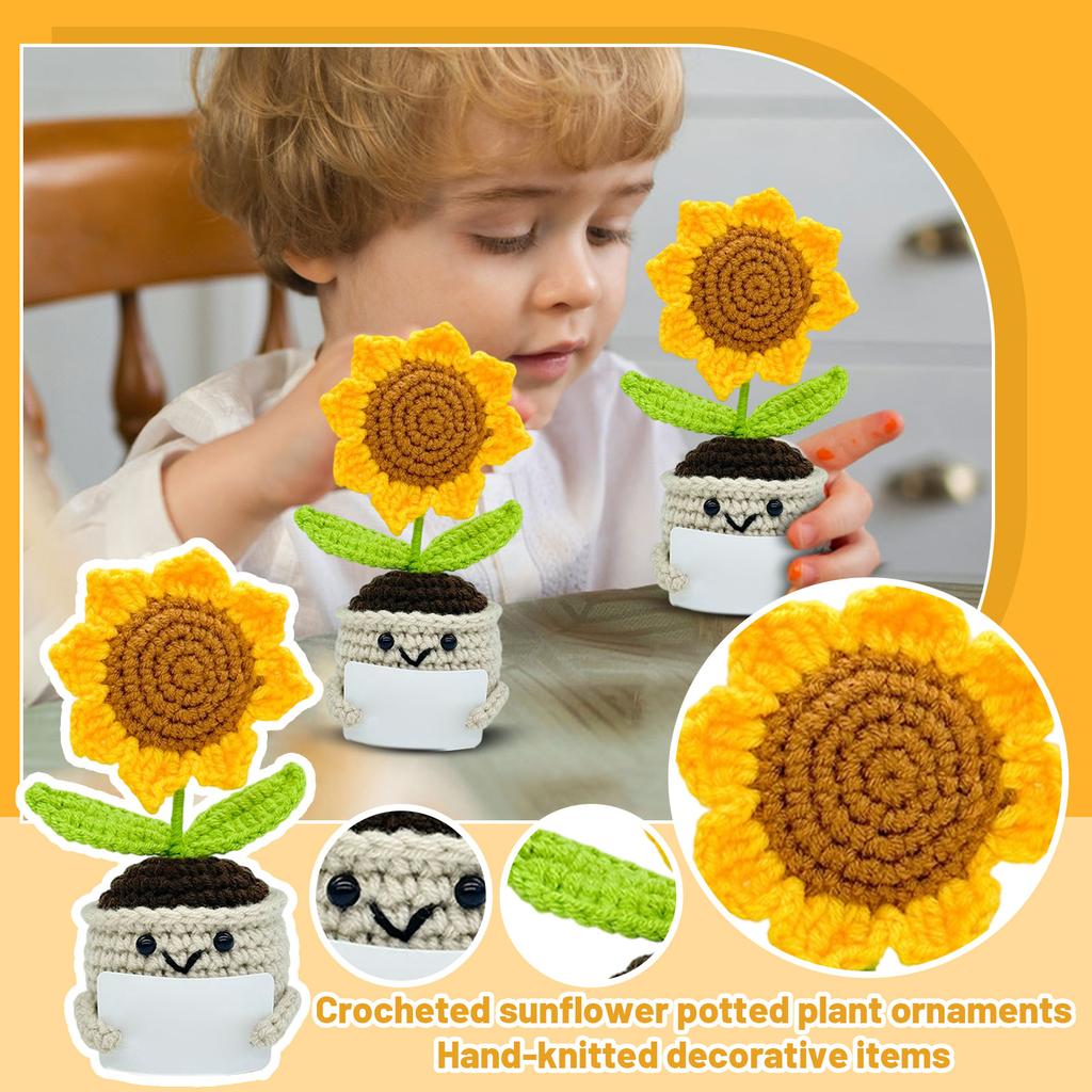 Positive Energy Potted Wool Hand-knitted Sunflower Emotional And Motivational Card Ornament
