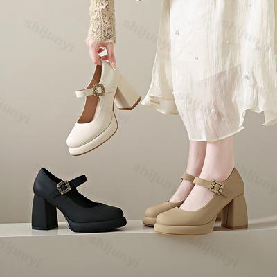 Модные Элегантные Повседневные Туфли-лодочки на Высоком Каблуке с Мелким Вырезом для Женщин Весна 2025 Новый Стиль Удобные Модные Туфли с Пряжкой