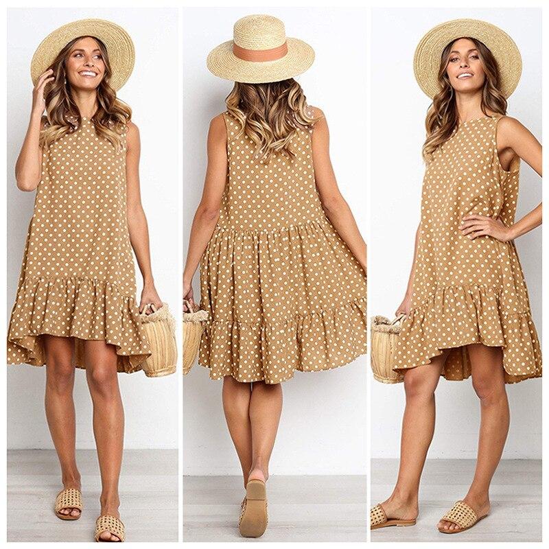 2023 Summer Chiffon Dress Women Polka Dot Ruffles Mini Dress Casual Loose Beach Party Street Short Sundress