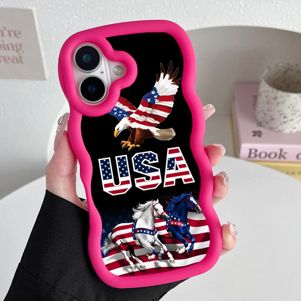 США Флаг Америки Волнистый Край ТПУ Чехол для Мобильного Телефона для iPhone 17 16 15 14 13 12 11 Air Pro Max Plus Цветной Чехол