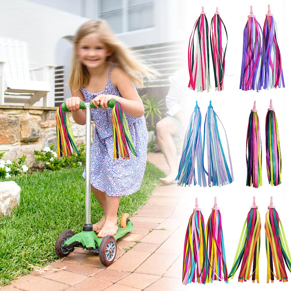 2 PCS Kid's Rainbow Bike Streamers For Girls Boys Children's Tassel Scooters Ribbons Bike Handlebar